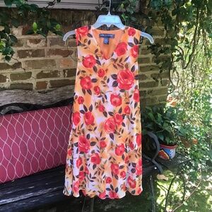 A Wild Thyme- PEACH FLORAL PRINT DRESS- Size 6 Petite- EUC